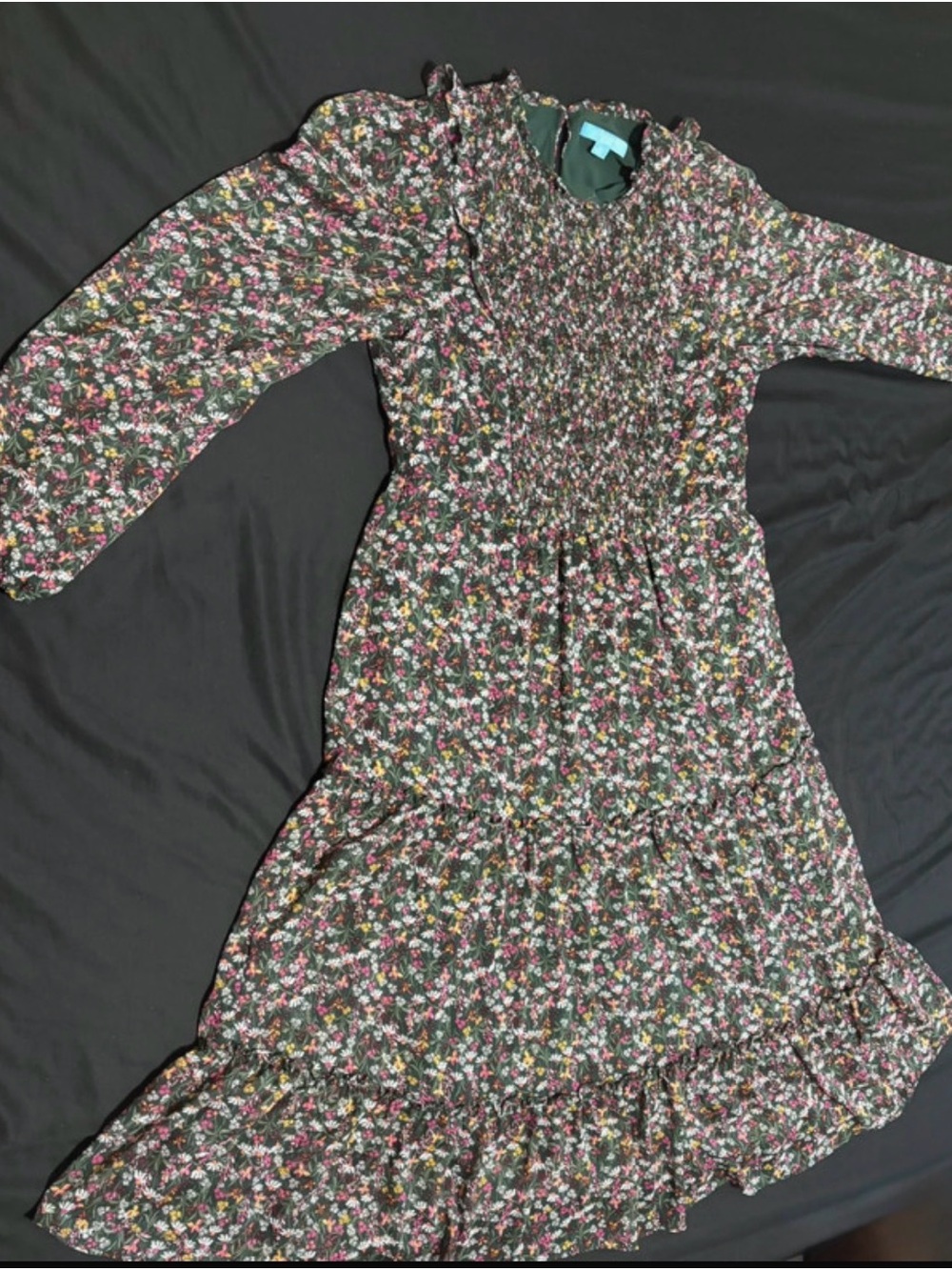 Draper James Black Floral Smocked Tiered Midi Dress